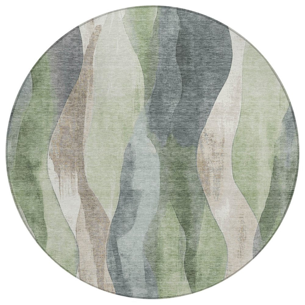 3' X 5' Fern Green And Gray Abstract Washable Indoor Outdoor Area Rug