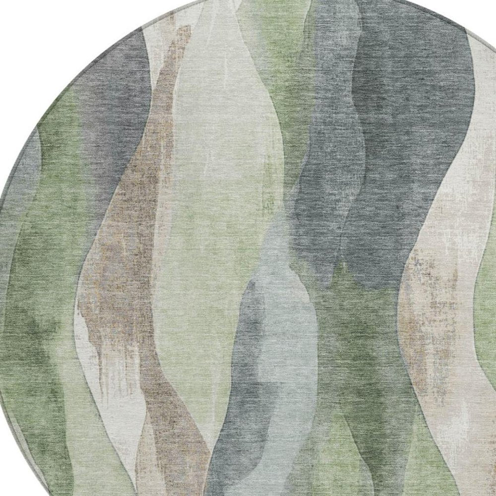 3' X 5' Fern Green And Gray Abstract Washable Indoor Outdoor Area Rug