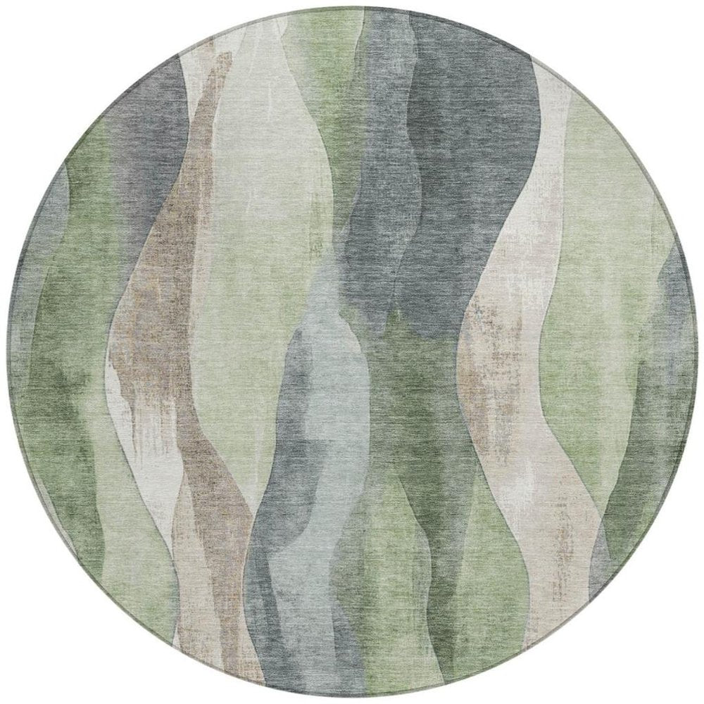 3' X 5' Fern Green And Gray Abstract Washable Indoor Outdoor Area Rug