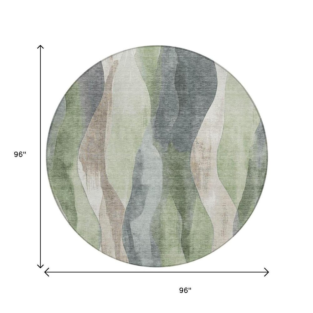 3' X 5' Fern Green And Gray Abstract Washable Indoor Outdoor Area Rug
