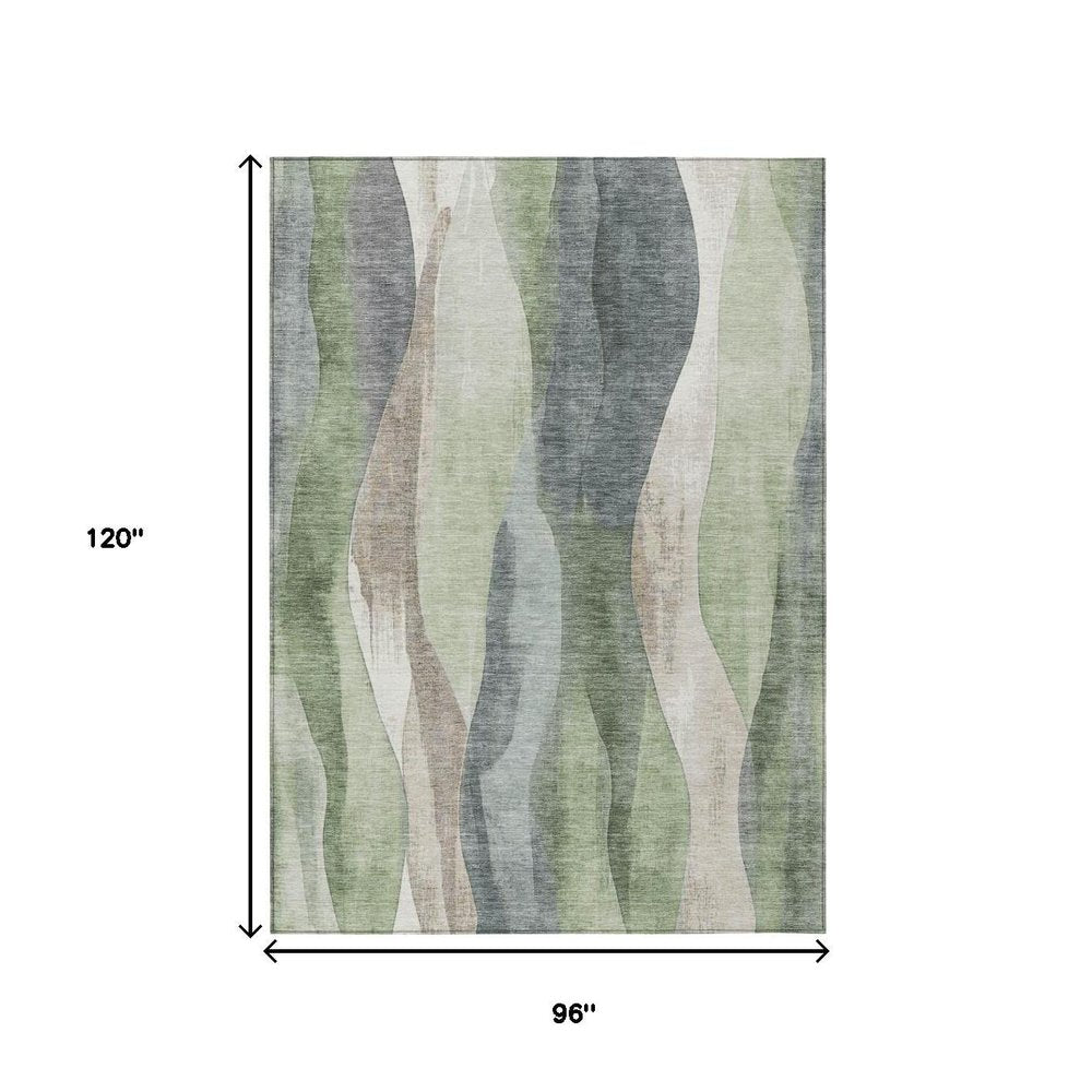 3' X 5' Fern Green And Gray Abstract Washable Indoor Outdoor Area Rug