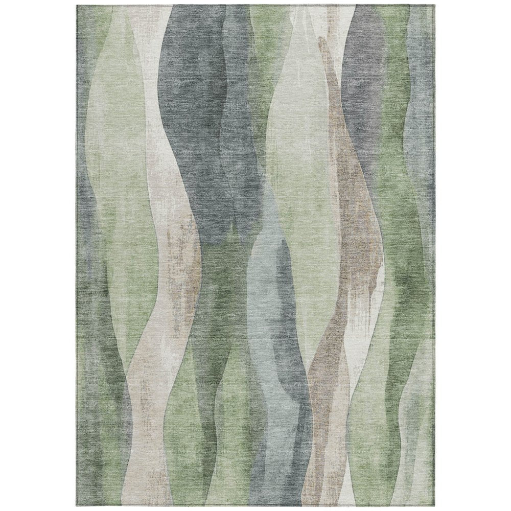 3' X 5' Fern Green And Gray Abstract Washable Indoor Outdoor Area Rug