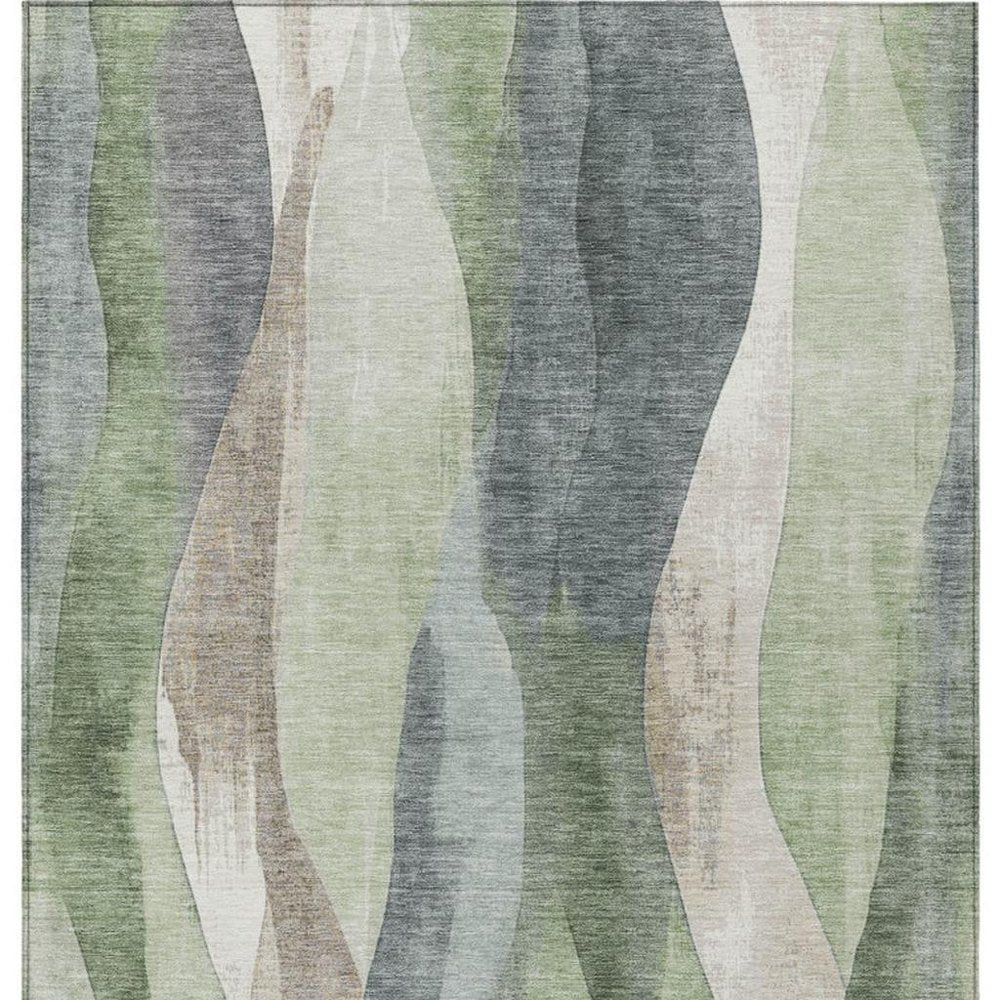 3' X 5' Fern Green And Gray Abstract Washable Indoor Outdoor Area Rug