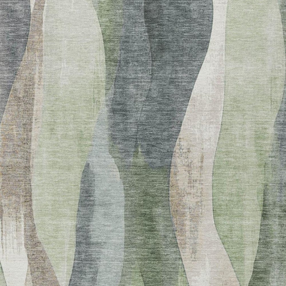 3' X 5' Fern Green And Gray Abstract Washable Indoor Outdoor Area Rug