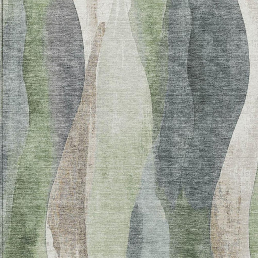 3' X 5' Fern Green And Gray Abstract Washable Indoor Outdoor Area Rug