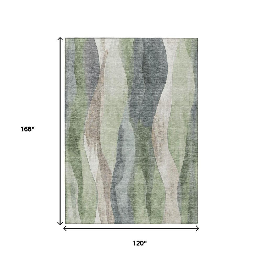 3' X 5' Fern Green And Gray Abstract Washable Indoor Outdoor Area Rug