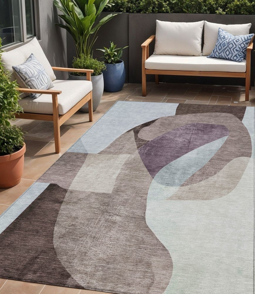 3' X 5' Brown And Taupe Abstract Washable Indoor Outdoor Area Rug