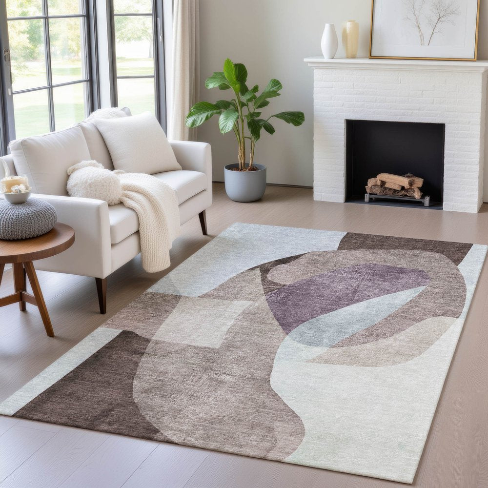 3' X 5' Brown And Taupe Abstract Washable Indoor Outdoor Area Rug
