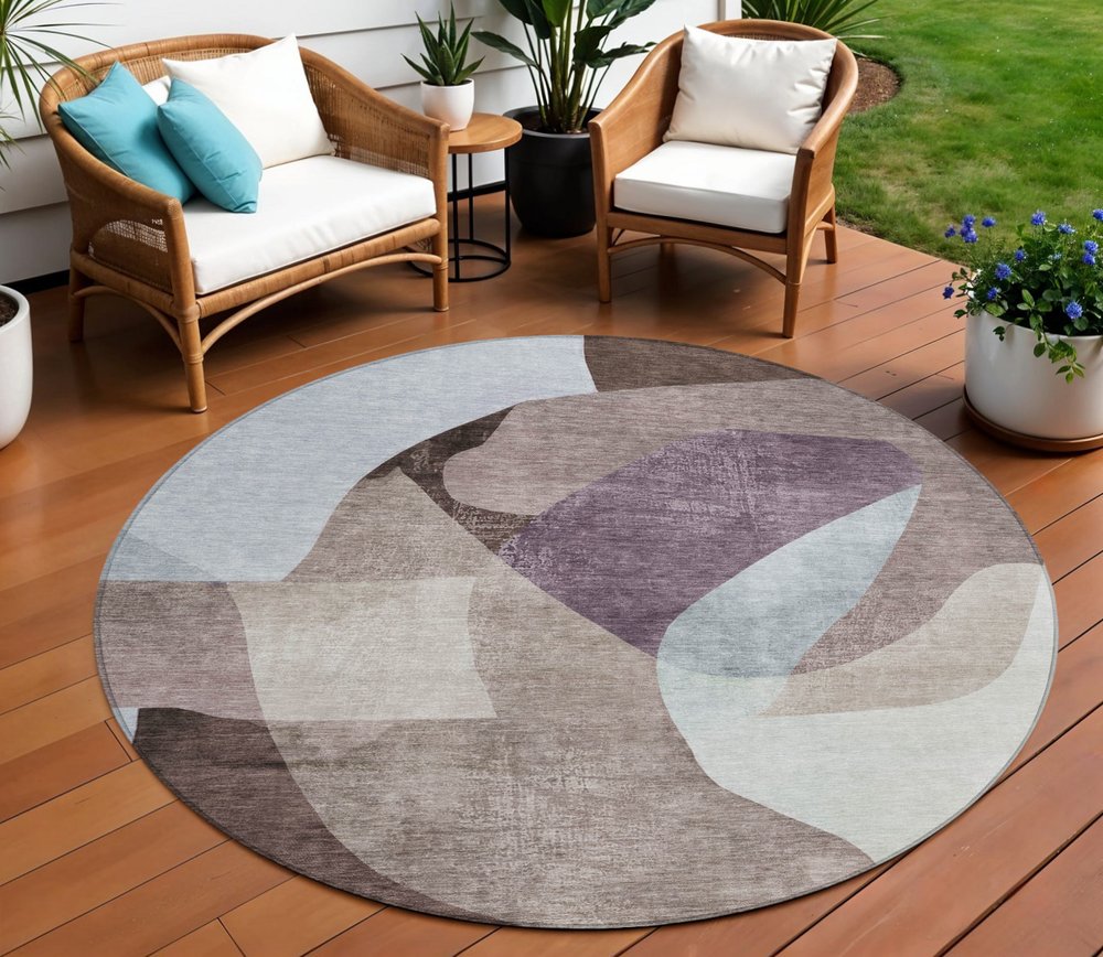 3' X 5' Brown And Taupe Abstract Washable Indoor Outdoor Area Rug
