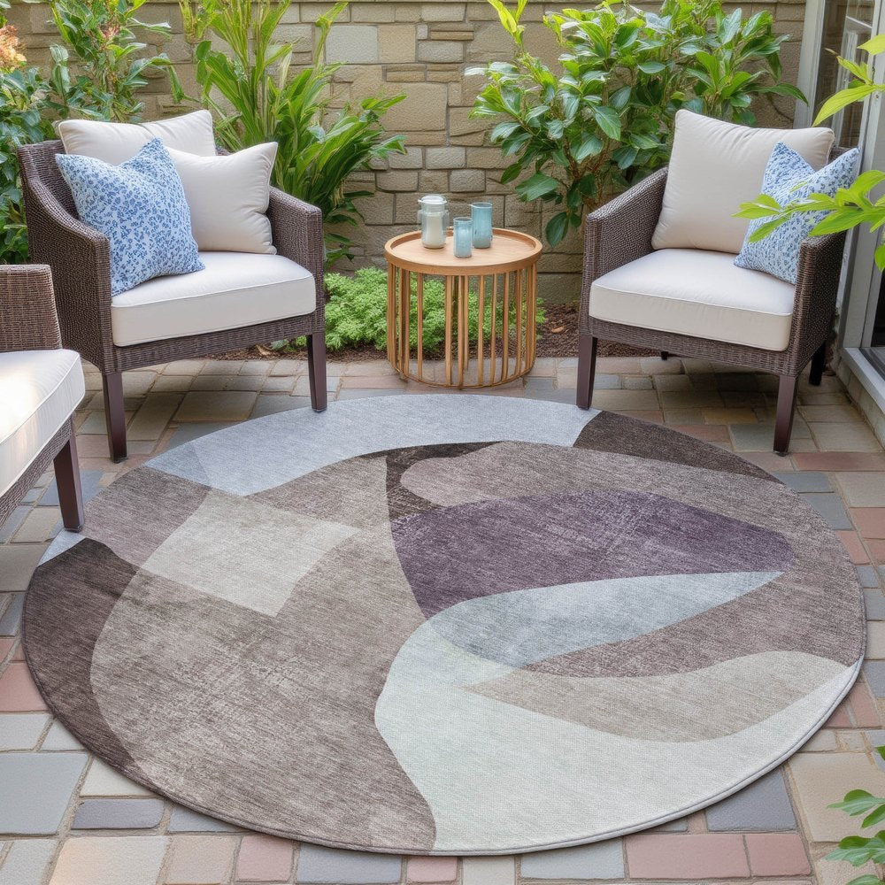 3' X 5' Brown And Taupe Abstract Washable Indoor Outdoor Area Rug