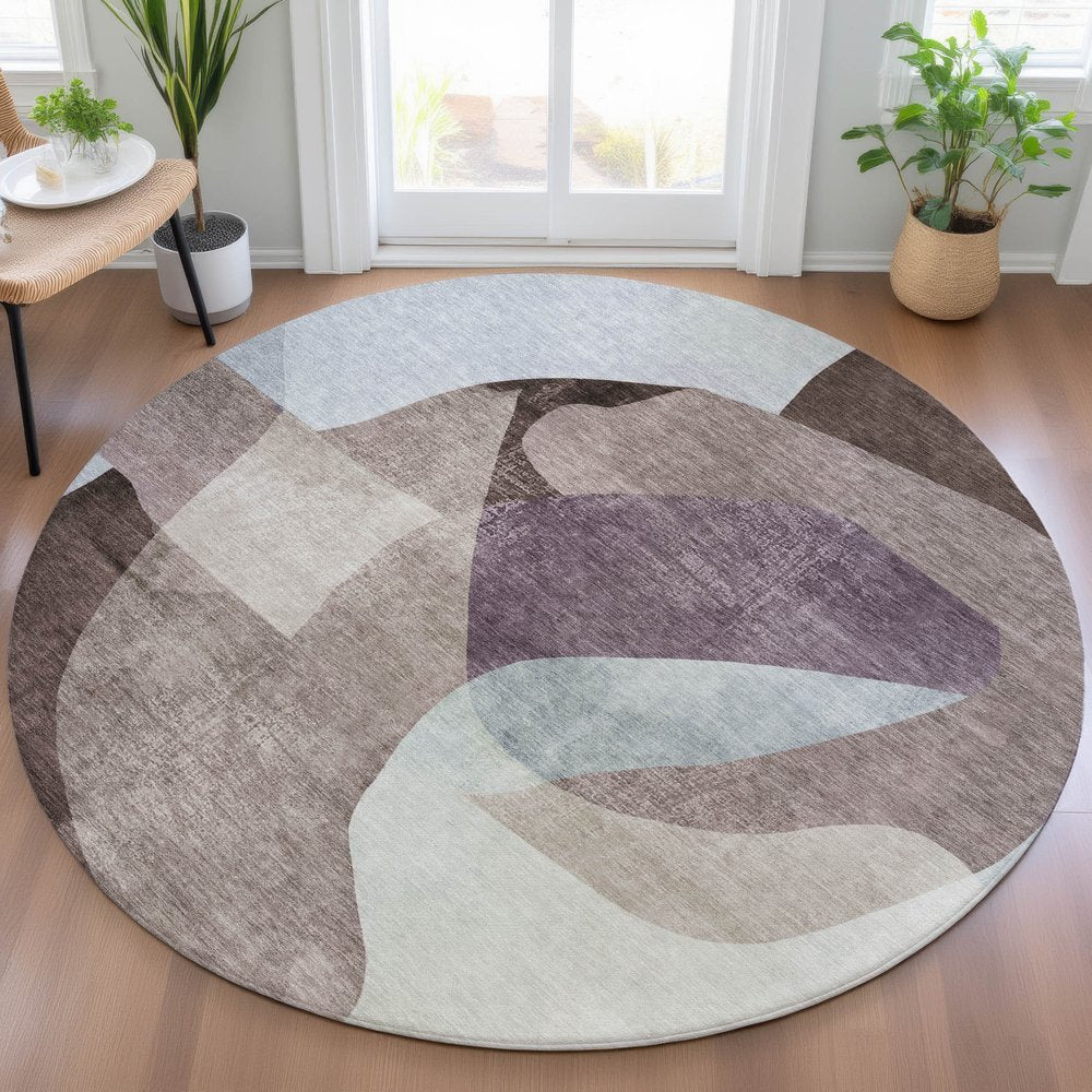 3' X 5' Brown And Taupe Abstract Washable Indoor Outdoor Area Rug