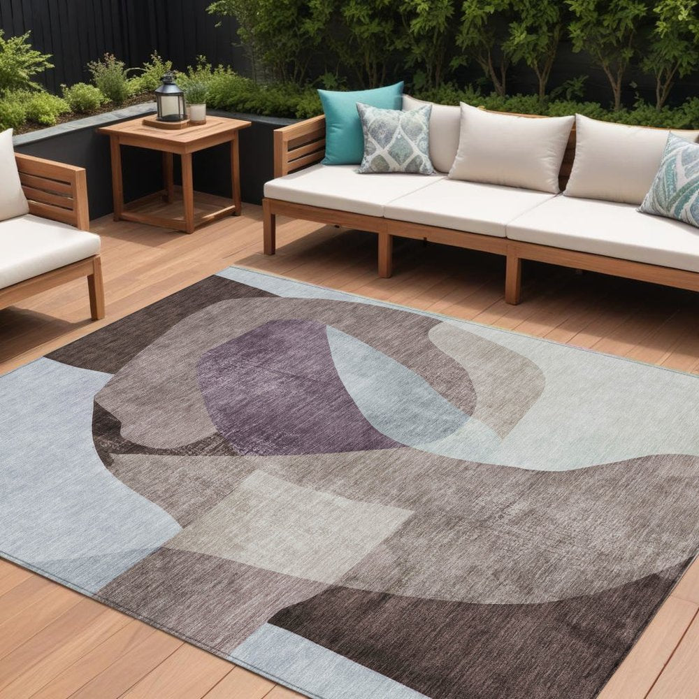 3' X 5' Brown And Taupe Abstract Washable Indoor Outdoor Area Rug