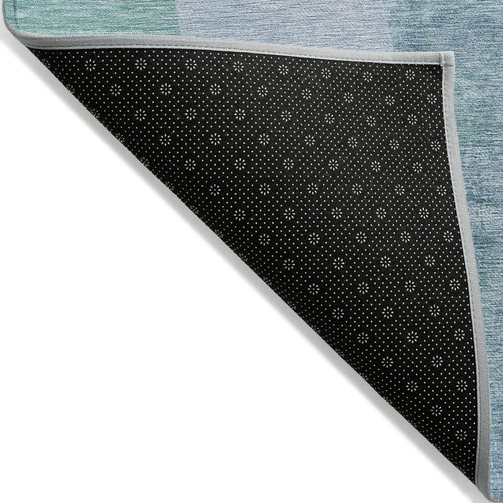 10' X 14' Green And Teal Blue Abstract Washable Indoor Outdoor Area Rug