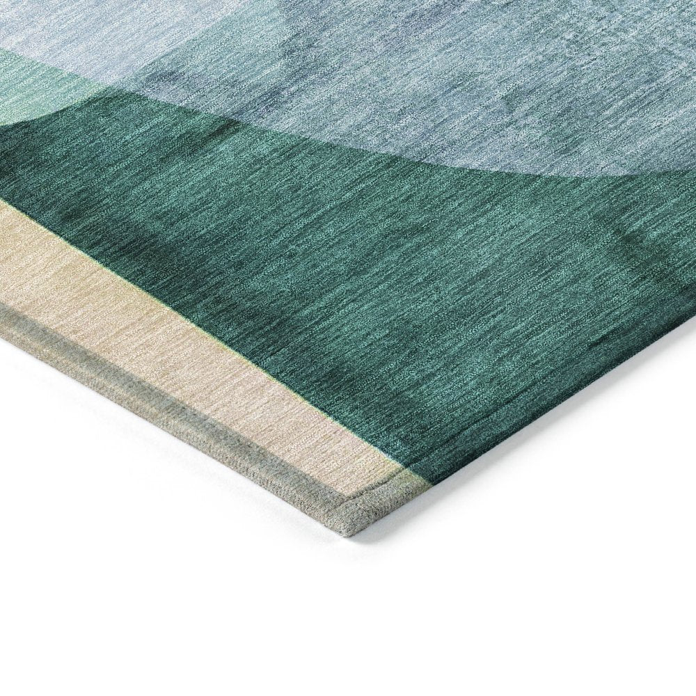 10' X 14' Green And Teal Blue Abstract Washable Indoor Outdoor Area Rug