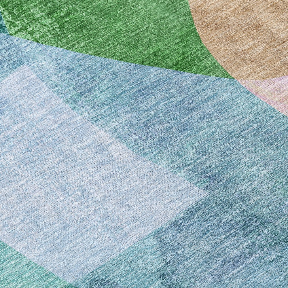 10' X 14' Green And Teal Blue Abstract Washable Indoor Outdoor Area Rug