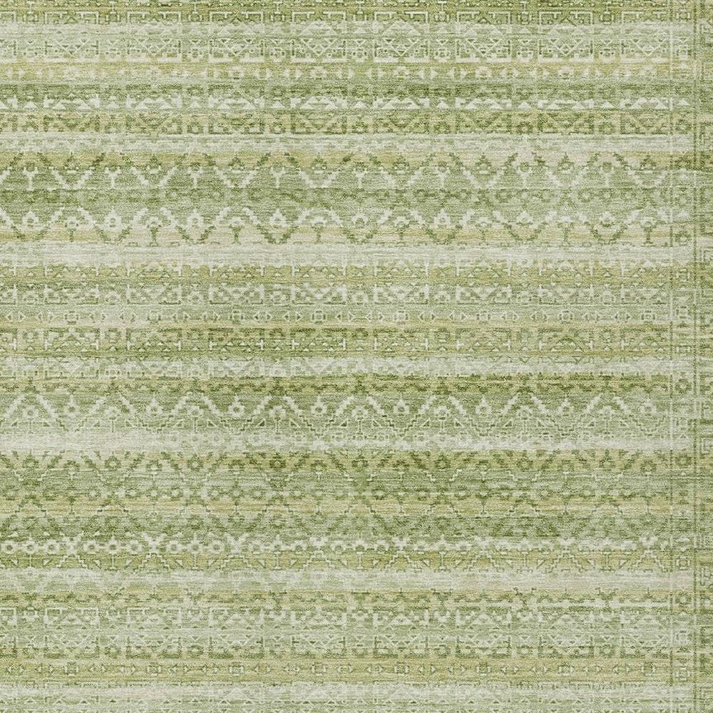 3' X 5' Sage And Ivory Striped Washable Indoor Outdoor Area Rug
