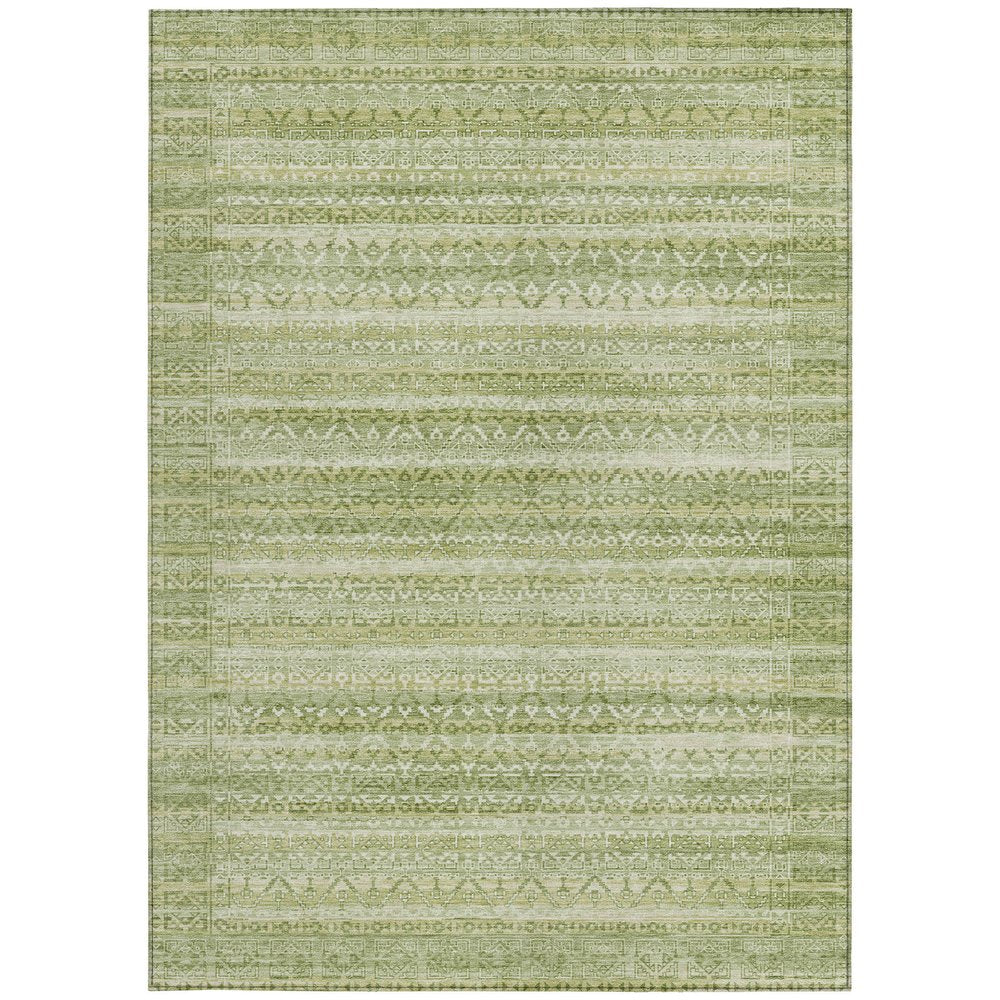 3' X 5' Sage And Ivory Striped Washable Indoor Outdoor Area Rug