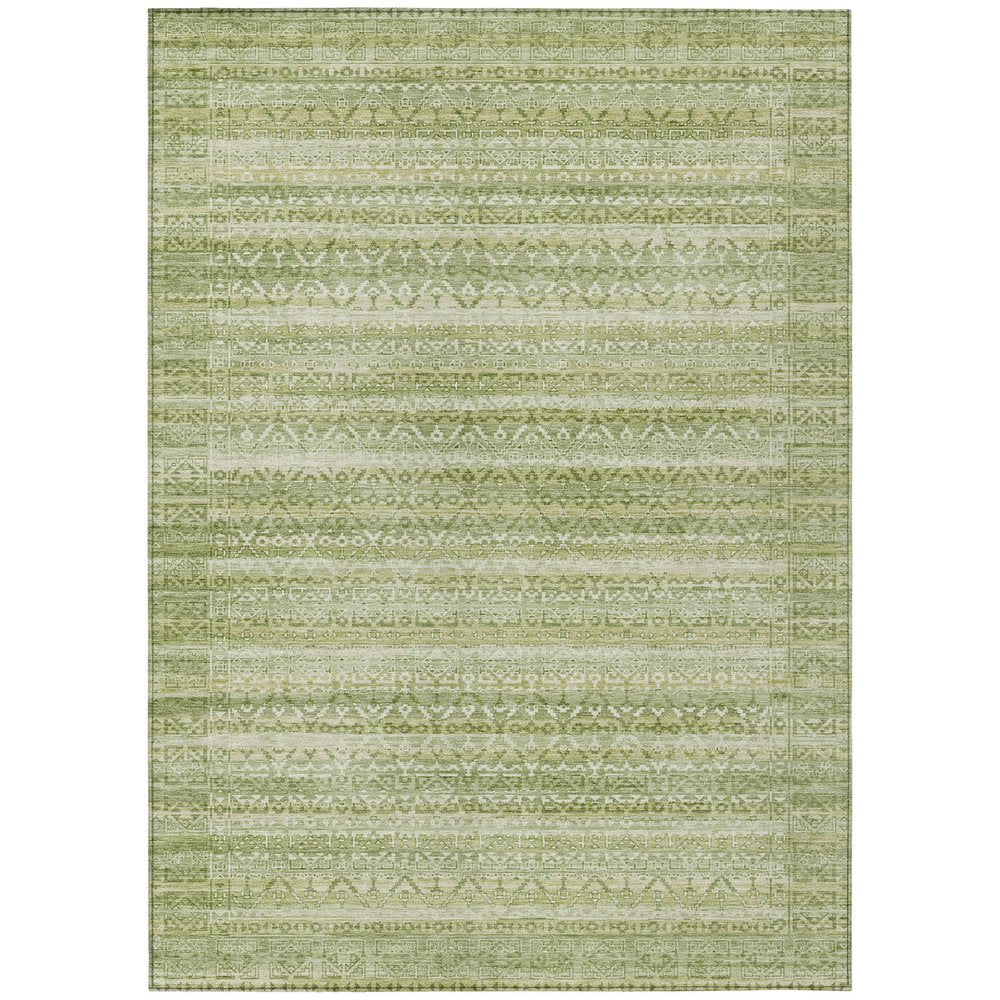3' X 5' Sage And Ivory Striped Washable Indoor Outdoor Area Rug