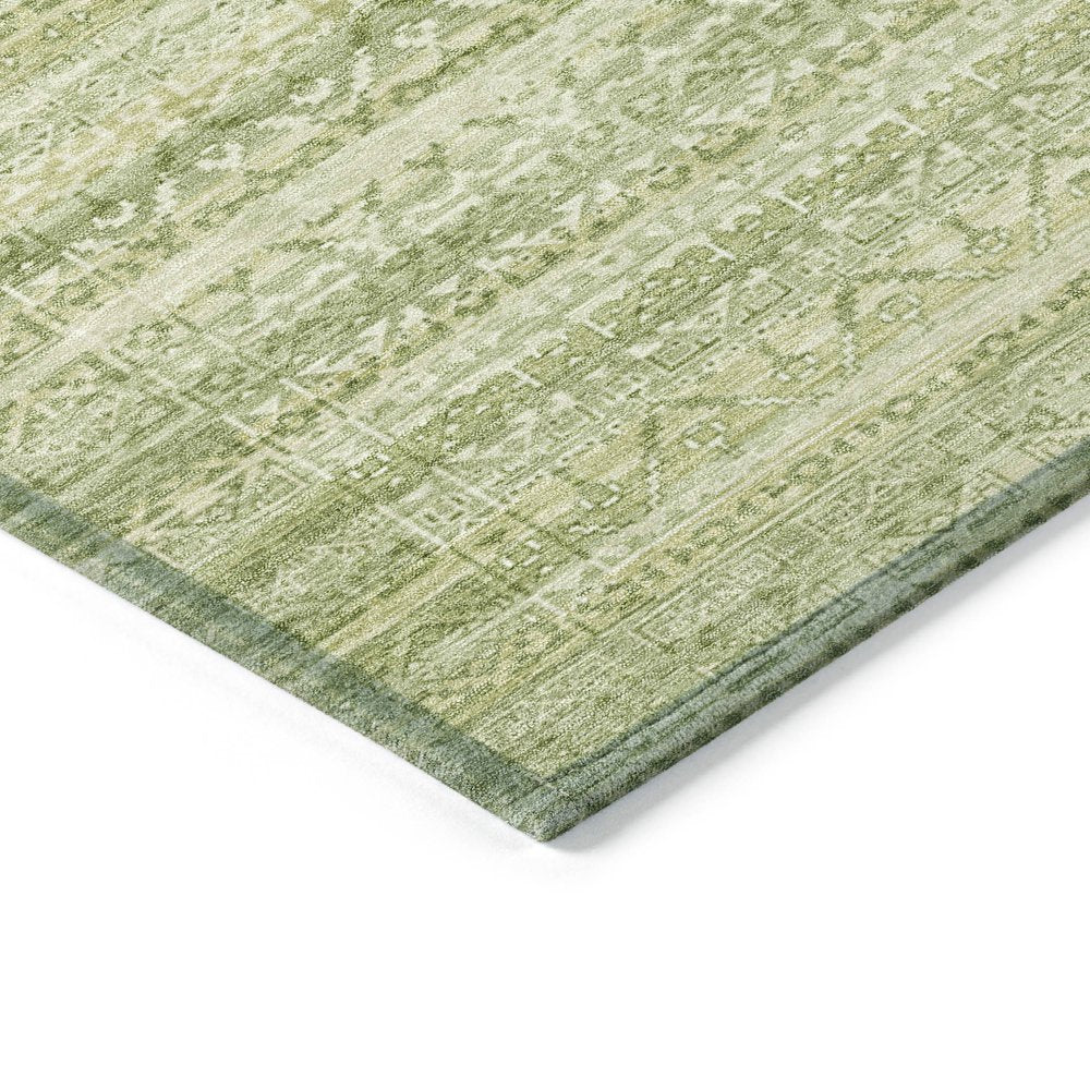 3' X 5' Sage And Ivory Striped Washable Indoor Outdoor Area Rug