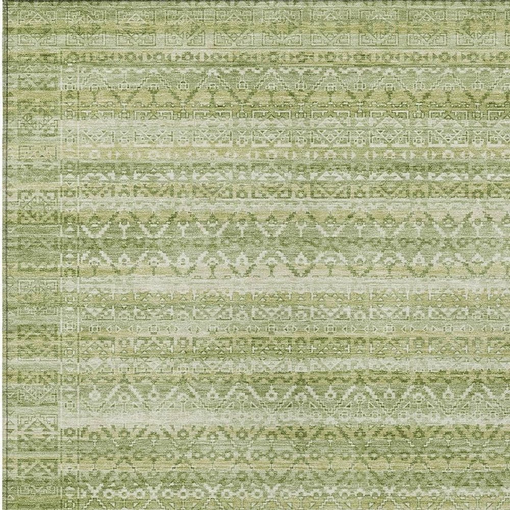 3' X 5' Sage And Ivory Striped Washable Indoor Outdoor Area Rug