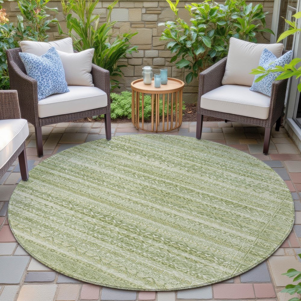 3' X 5' Sage And Ivory Striped Washable Indoor Outdoor Area Rug