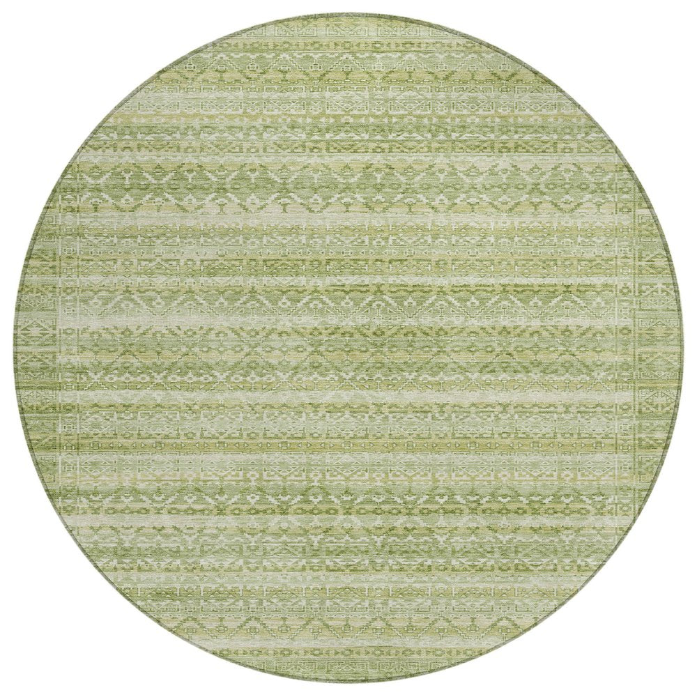3' X 5' Sage And Ivory Striped Washable Indoor Outdoor Area Rug