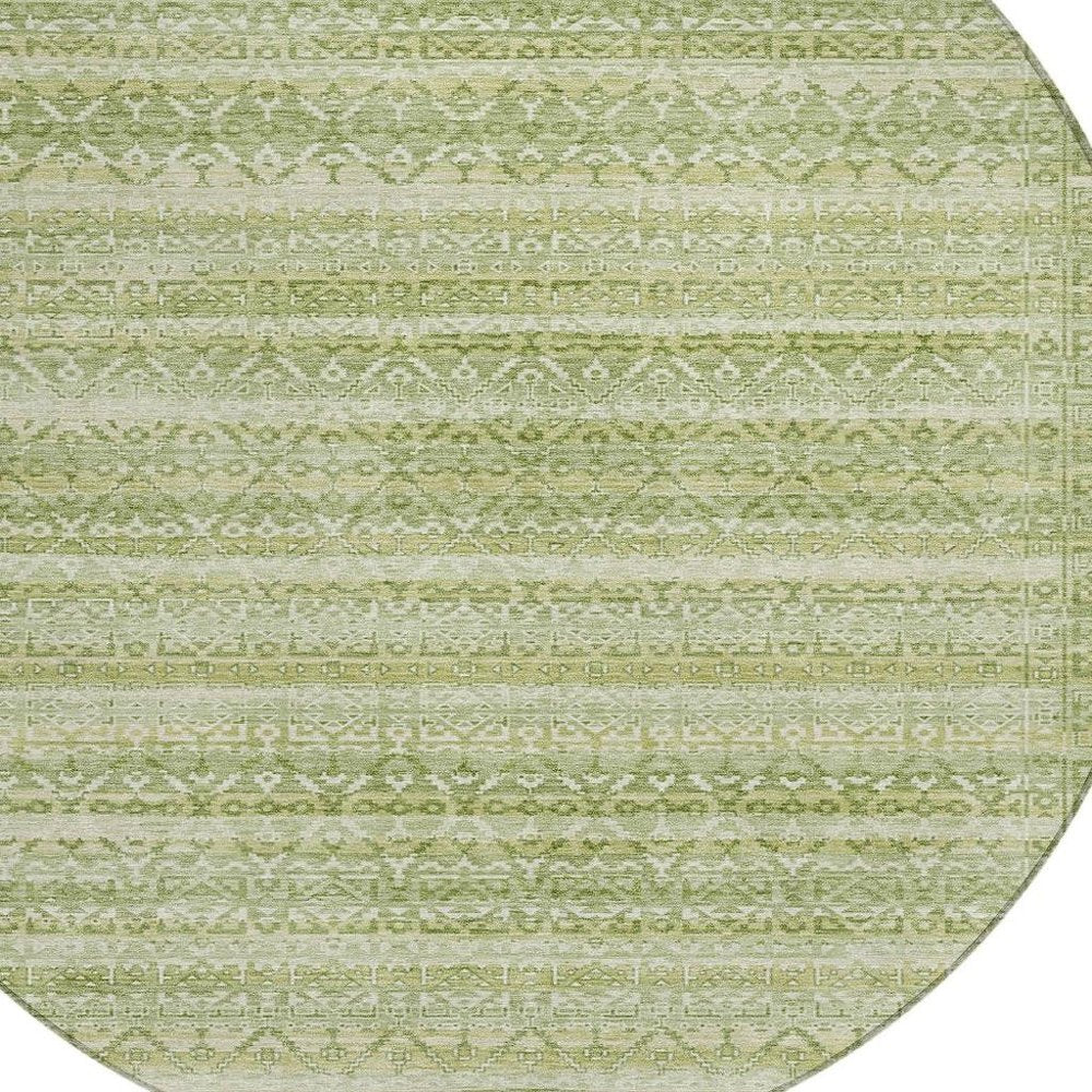 3' X 5' Sage And Ivory Striped Washable Indoor Outdoor Area Rug