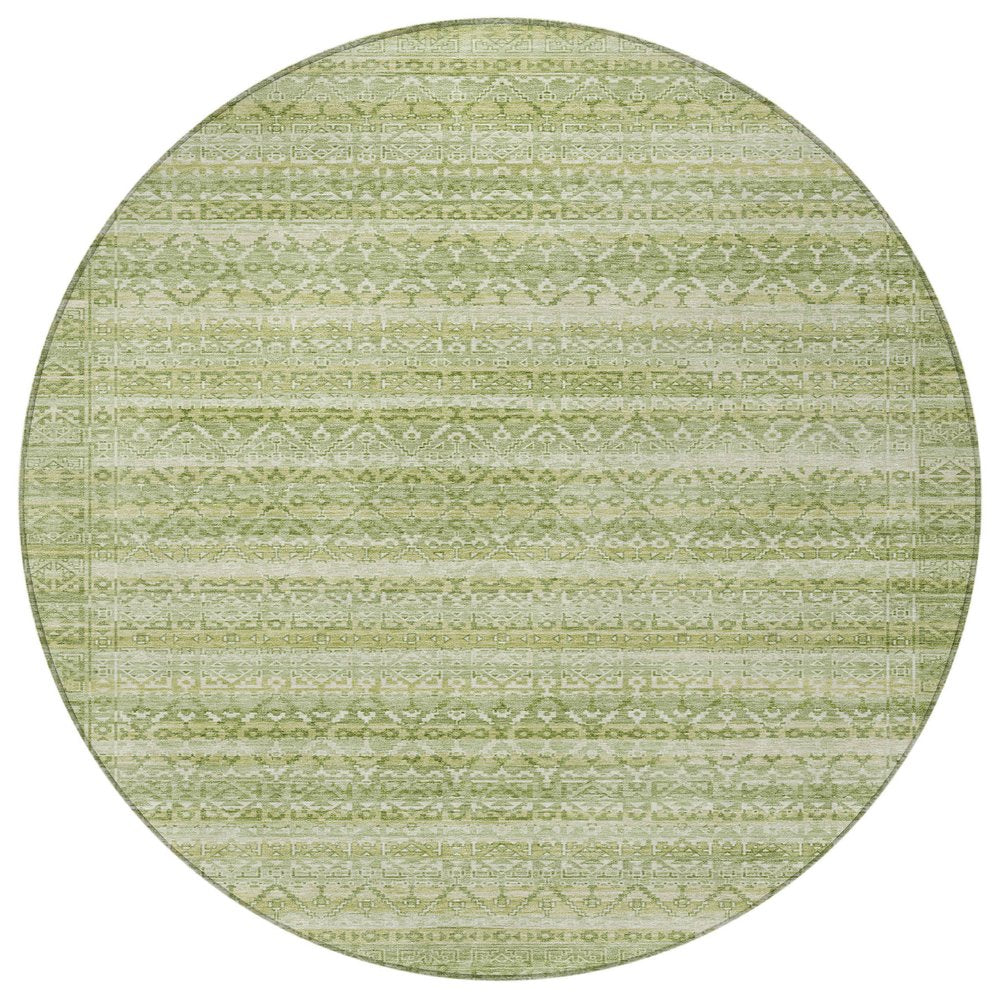 3' X 5' Sage And Ivory Striped Washable Indoor Outdoor Area Rug