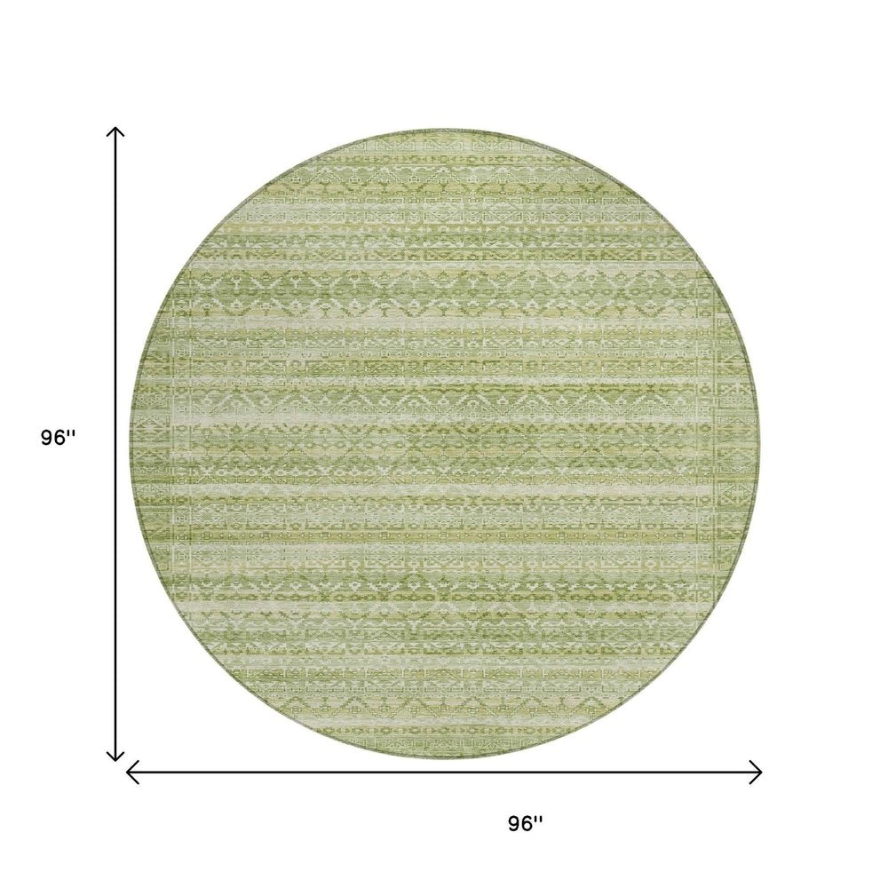 3' X 5' Sage And Ivory Striped Washable Indoor Outdoor Area Rug