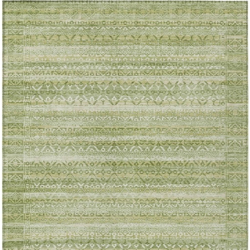 3' X 5' Sage And Ivory Striped Washable Indoor Outdoor Area Rug