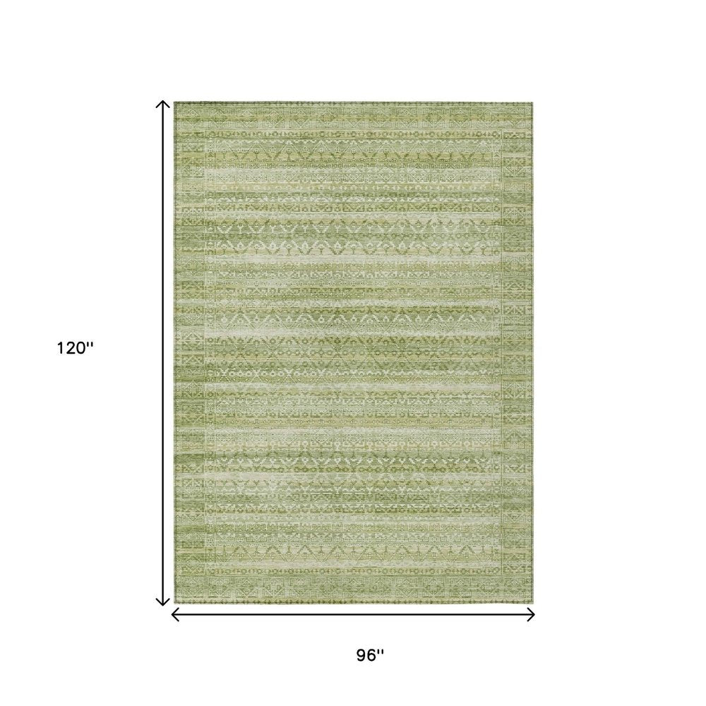 3' X 5' Sage And Ivory Striped Washable Indoor Outdoor Area Rug
