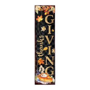 36" Black And Orange Solid Wood Thanksgiving Autumn Leaves Porch Sign