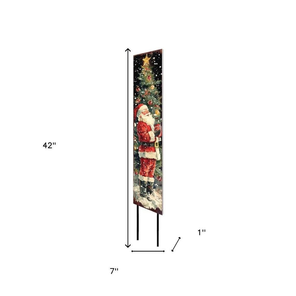 42" Black Red And Green Christmas Santa Solid Wood Garden Stake