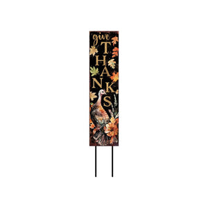 42" Black Gold Orange And Purple Solid Wood Halloween And Thanksgiving Reversible Garden Stake