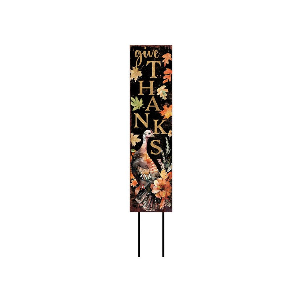 42" Black Gold Orange And Purple Solid Wood Halloween And Thanksgiving Reversible Garden Stake
