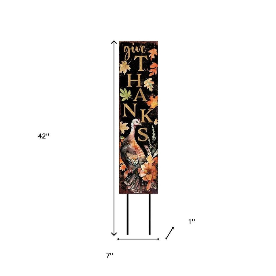 42" Black Gold Orange And Purple Solid Wood Halloween And Thanksgiving Reversible Garden Stake