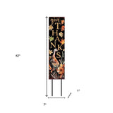 42" Black Gold Orange And Purple Solid Wood Halloween And Thanksgiving Reversible Garden Stake