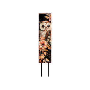 42" Black Orange And Tan Solid Wood Happy Halloween And Fall Owl Reversible Garden Stake