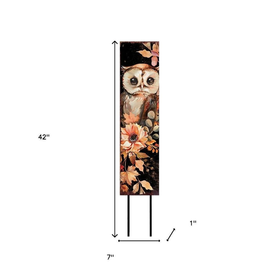 42" Black Orange And Tan Solid Wood Happy Halloween And Fall Owl Reversible Garden Stake