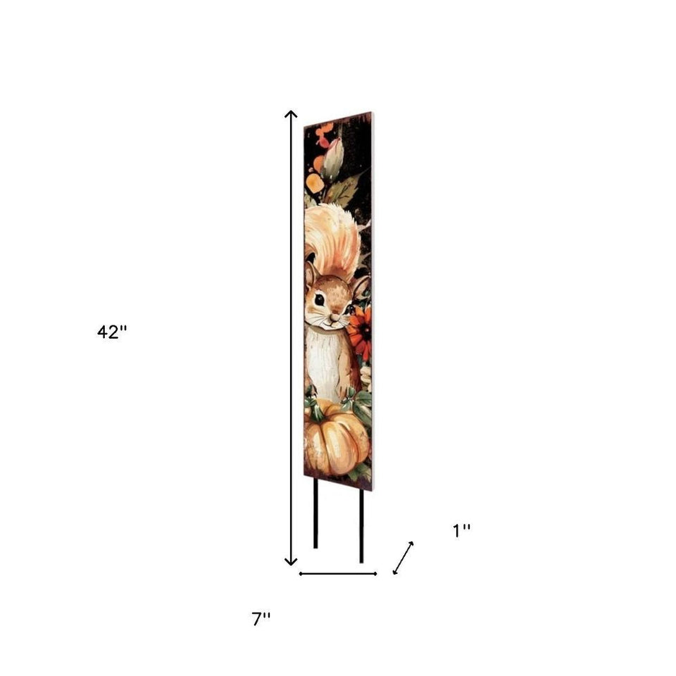 42" Black Tan And Orange Solid Wood Squirrels Garden Stake