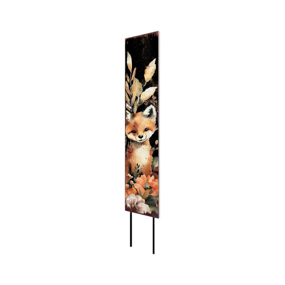 42" Black And Brown Solid Wood Fox Garden Stake
