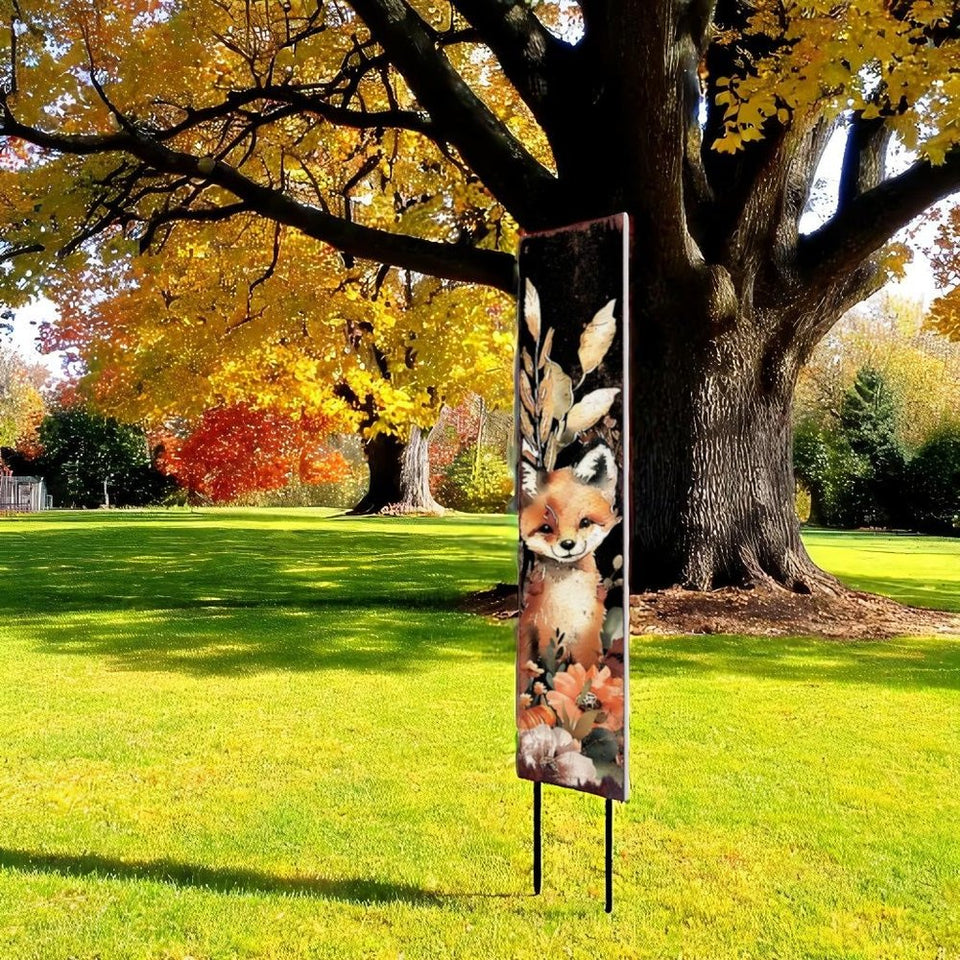 42" Black And Brown Solid Wood Fox Garden Stake