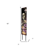 42" Black Off White And Purple Halloween Skeleton Solid Wood Garden Stake