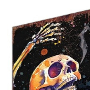 42" Black And Orange Halloween Skeleton Solid Wood Garden Stake