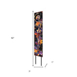 42" Black And Orange Halloween Skeleton Solid Wood Garden Stake