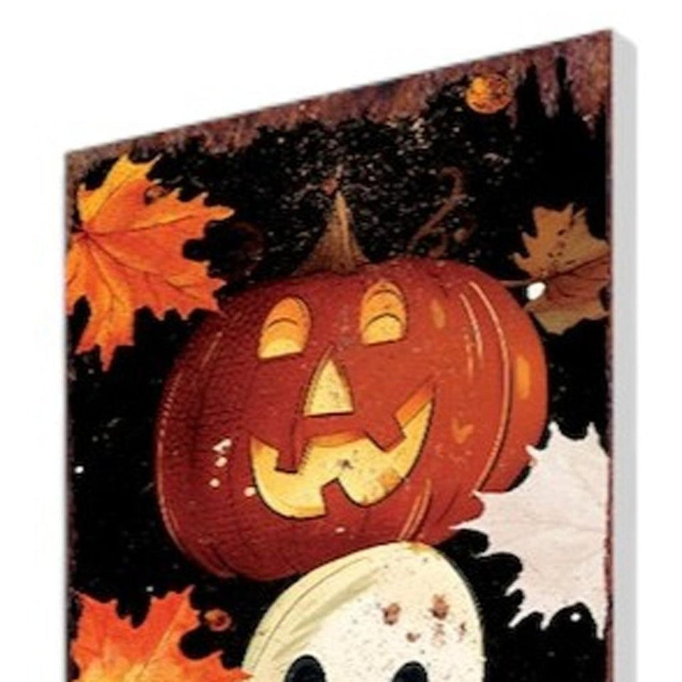 42" Black White And Orange Halloween Jack-O-Lantern Solid Wood Garden Stake