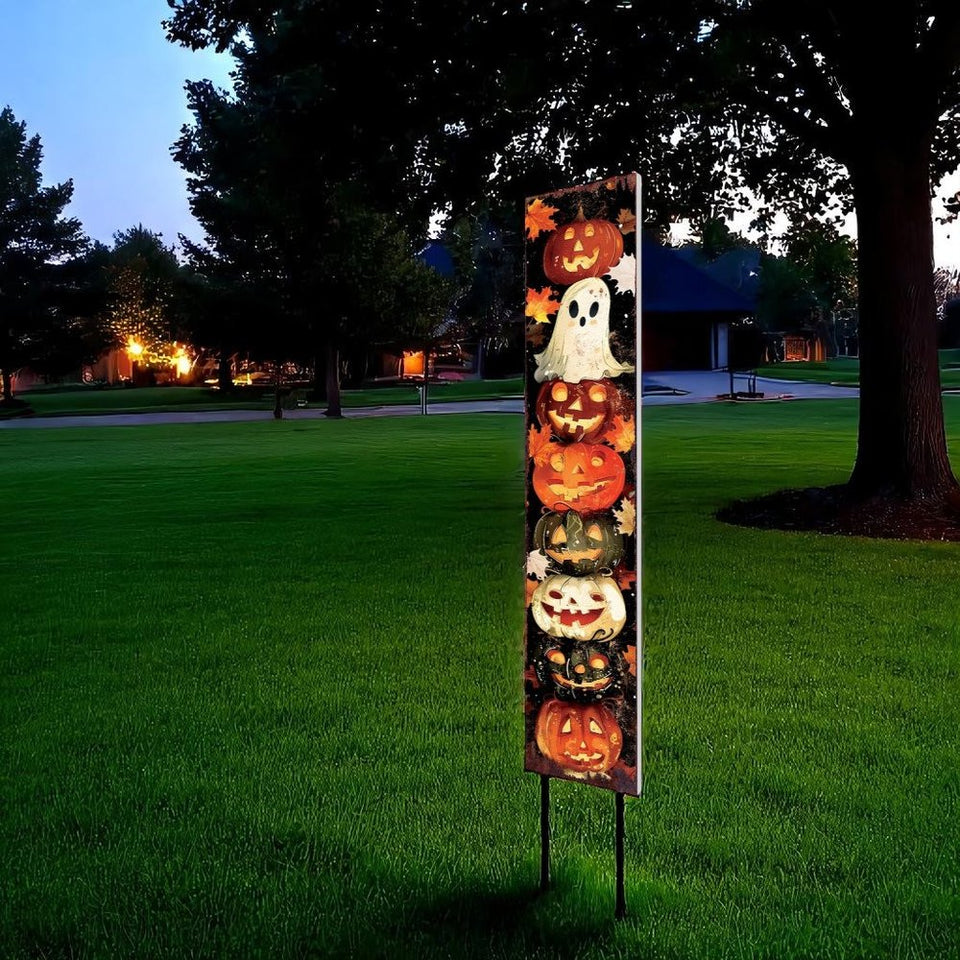 42" Black White And Orange Halloween Jack-O-Lantern Solid Wood Garden Stake