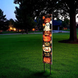 42" Black White And Orange Halloween Jack-O-Lantern Solid Wood Garden Stake