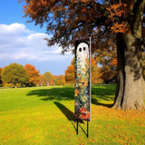 42" Black And White Solid Wood Wildflowers Halloween Ghost Garden Stake