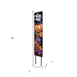 42" Black Orange And Purple Trick or Treat Jack-O-Lantern Solid Wood Garden Stake
